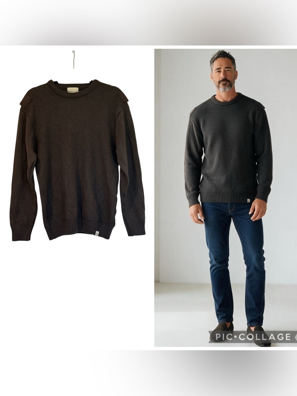 Peregrine 100% Wool Shoulder Patch Crewneck Sweater Dark Gray XL
